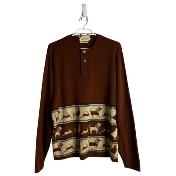 Jantzen Men's Burnt Orange Crewneck Pullover Animal Print Knit Sweater - Picture 1 of 7